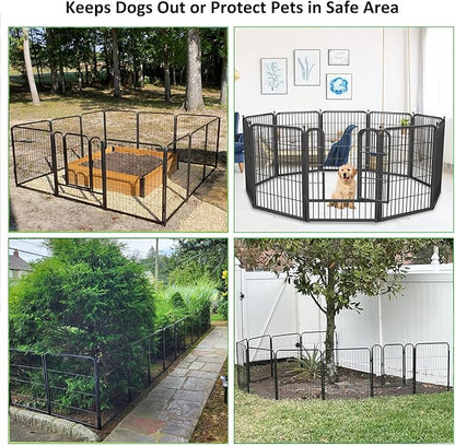 Garden Fence with Gate Metal Fencing Outdoor for Yard, 32in x28ft 12 Panels Outdoor Dog Fence Temporary Fence for Dogs Outside, Rustproof Garden Fencing Flower Bed Edging for Patio