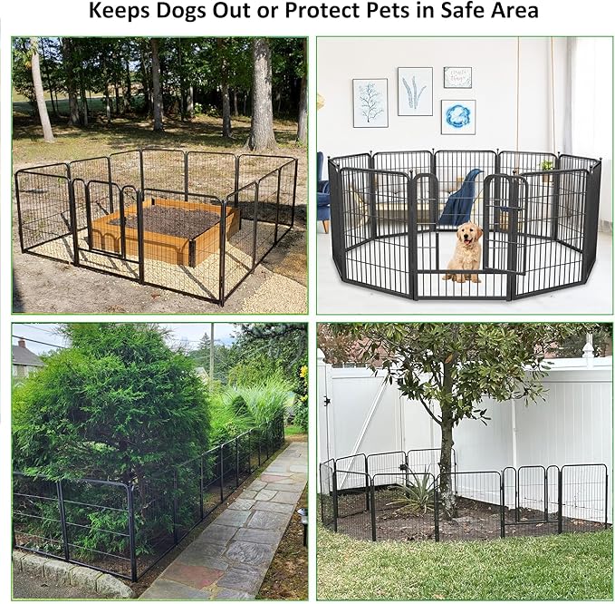 Garden Fence with Gate Metal Fencing Outdoor for Yard, 32in x92ft 40 Panels Outdoor Dog Fence Temporary Fence for Dogs Outside, Rustproof Garden Fencing Flower Bed Edging for Patio