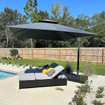 PURPLE LEAF Cantilever Umbrella 10' X 10' Square Umbrella Double Top Grey | by PURPLELEAF