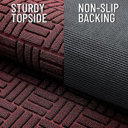 OLANLY Front Door Mat Outside Entrance 29.5x17, Absorbent, Heavy Duty Sturdy Natural Rubber Doormat Indoor Outdoor, Non-Slip, Stain and Fade Resistant, Low Profile Floor Mat for Entryway, Burgundy