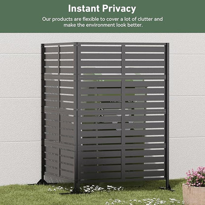 Modern Shade Metal Privacy Screen Outdoor 72" H x 48" W, Stable & Durable Privacy Fence Panels for Instant Privacy & Space Division, Freestanding Decorative Patio Screens for Outdoor, Black (3 Panel)