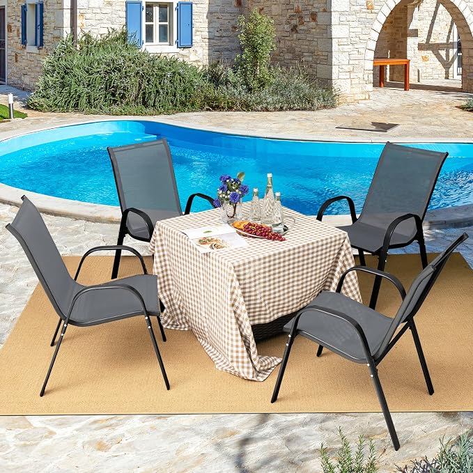 COSTWAY Patio Stackable Dining Chairs Set of 2 - Image 2