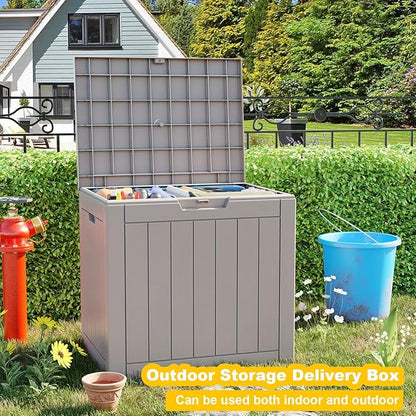 32 Gallon Outdoor Storage Box - Deck Box Container for Patio, Pool, and Garden-Waterproof and UV Resistant Resin,Lockable (Grey)