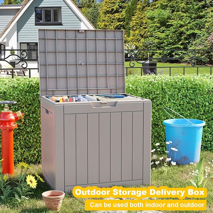 PatioZen 35 Gallon Deck Box Outdoor, Weatherproof Resin Patio Storage Box - Image 7