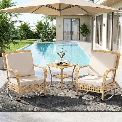 DECMICO Outdoor Rocking Chair Set, 3-Piece Wicker Patio Furniture | Elegant by DECMICO