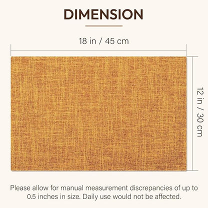 Blue Forest Placemats Set of 4, Dual-Layered Thickened Faux Linen Cloth Place Mats Heat Resistant Machine Washable Wrinkle Free Table Mats Indoor/Outdoor (Orange)