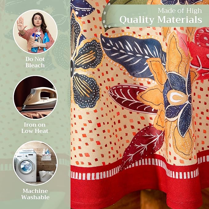 Maison d' Hermine Table Cloth Round Table 100% Cotton 63 Inches Fall Tablecloth Reusable Everyday Use for Thanksgiving Christmas Decorations Dining Farmhouse Party (Kalahari)