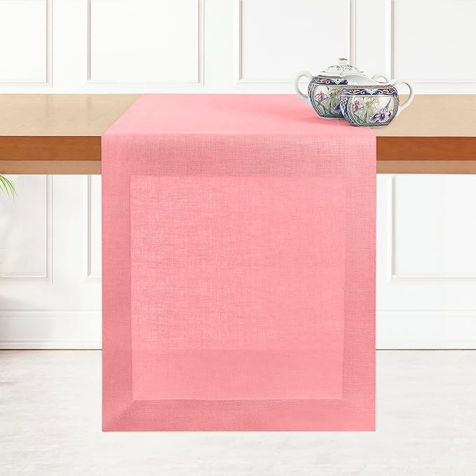 D'Moksha Homes Linen Dusty Pink Table Runner 84 Inches Long - 100% Pure Linen 14 x 84 Inch Table Runner for Dining, Valentines, Holiday - Machine Washable