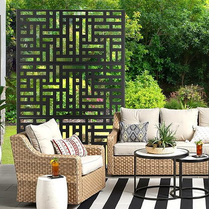 Metal Privacy Screen for Outdoor & Indoor Use, Free Standing Privacy Screen for Patio Garden Pool, 72" H x 47" W Decoative Privacy Panels, Weather Resistant, Easy Assembly (Black Street Floral)