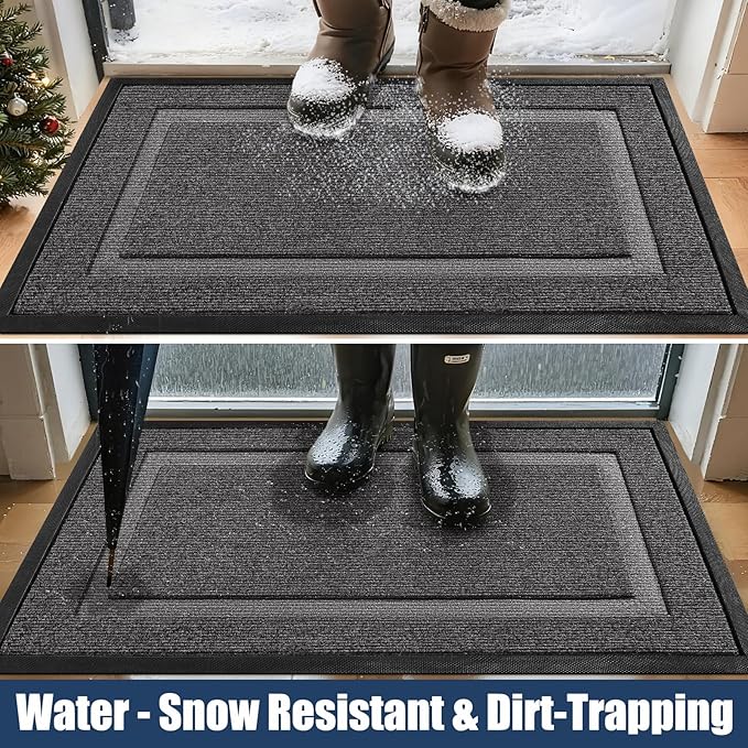 Extra Large Front Door Mat Outside Entrance Indoor Doormat, 71" x 24" Outdoor Mats for Patio Waterproof, Outdoor Door Mats for Outside Entry, Indoor Rugs for Entryway, Sturdy Natural Rubber, Grey