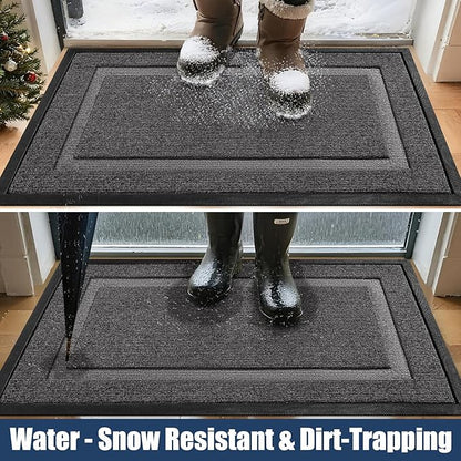 Extra Large Front Door Mat Outside Entrance Indoor Doormat, 60" x 34" Outdoor Mats for Patio Waterproof, Outdoor Door Mats for Outside Entry, Indoor Rugs for Entryway, Sturdy Natural Rubber, Grey