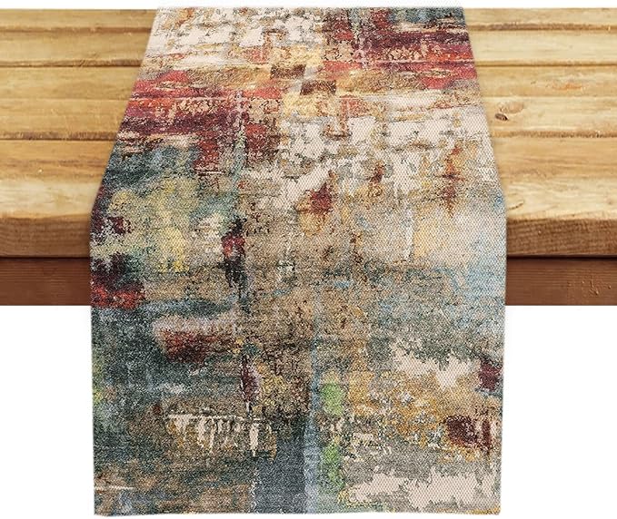 OYIMUA Modern Abstract Rust Colorful Table Runner 13 x 36 Inches Summer Runners for Tables Rustic Spring Fall Decorations for Home Indoor Outdoor Table Decor