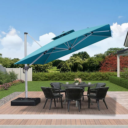 PURPLE LEAF Cantilever Outdoor Umbrella 11' x 11' Large, Turquoise Blue | 35MPH - Image 3