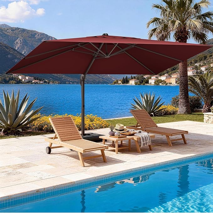 9' X 12' Cantilever Patio Umbrella Rectangle Outdoor Umbrella, 6-Level Tilt & - Image 8