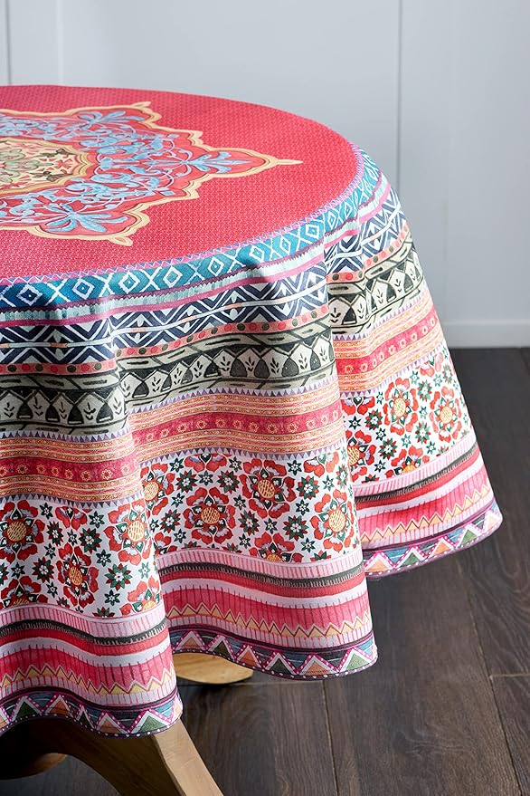 Maison d' Hermine Table Cloth Round Table 100% Cotton 69 Inches Fall Tablecloth Reusable Everyday Use for Thanksgiving Christmas Decorations Dining Farmhouse Party (Ispahan)