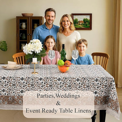 CPC Autumn Vine Tablecloth 100% Cotton 60x60 Inch Indian Block Print Rectangle Table Cover, Table Cloth for Gifting in Weddings, Halloween, Fall, Christmas, Thanksgiving