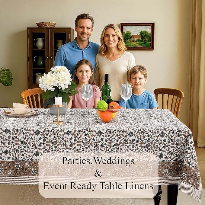 CPC Autumn Vine Tablecloth 100% Cotton 60x90 Inch Indian Block Print Rectangle Table Cover, Table Cloth for Gifting in Weddings, Halloween, Fall, Christmas, Thanksgiving
