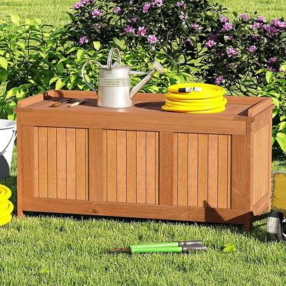 Tangkula 58 Gallon Wood Outdoor Storage Box, 3-in-1 Patio Storage Bench with Flip Top for Cushions, Pool Supplies, Gardening Tools, Outdoor Deck Box for Garden, Backyard, Poolside