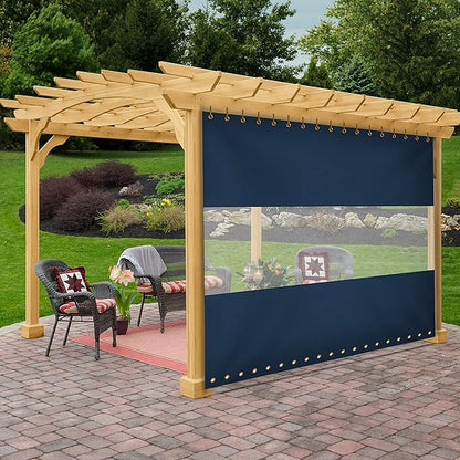 Covers & All Outdoor Clear Panel Curtain, 12 oz Vinyl Outdor Curtains for Patio, Waterproof & Weather Resistant Tarp with Brass Grommets for Pergola, Porch, Gazebos, Balcony (12' H x 8' W feet, Blue)