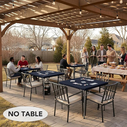 LUSHVIDA 2 Packs Vinyl Card Tablecloth with Flannel Backing 34x34 inch - Waterproof Plastic Picnic Table Cover for Square Folding Table Cloth with Elastic Corners, Navy Blue