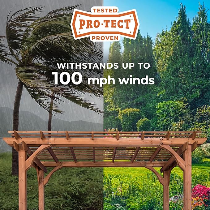 Backyard Discovery Beaumont 16' x 12' Traditional Cedar Wood Pergola Kit with Trellis Roof, All-Season Durability, High-Wind Rating, PowerPort, Shade for Outdoor Patio, Deck, Garden, and Entertaining