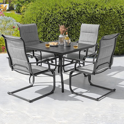 NUU GARDEN 37" Outdoor Patio Table, 4 Person Steel Slat Square Dining Table with 1.57" Umbrella Hole, Slatted Top and Powder Coated Iron Frame for Patio, Garden and Balcony, Black