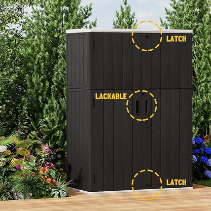 Vertical Outdoor Storage Cabinets,Plastic Sheds&Outdoor Storage with Floor,Outdoor Storage Box Waterproof/Lockable for Garage,Bike,Tools Storage Shed (57Cu.ft)