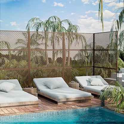 Casaphoria 72" H x 47" W Metal Outdoor Privacy Screen, Freestanding Decorative Divider for Patio, Deck, Balcony, and Garden with Stable Base, Brown-Jason