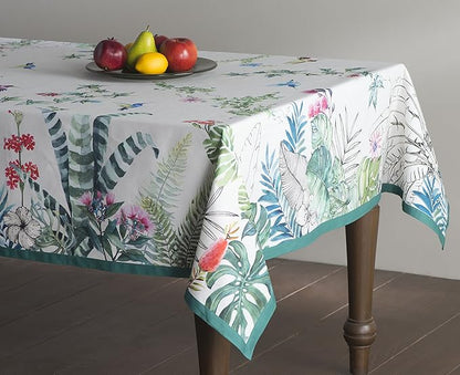 Maison d' Hermine Table Cloth Square Table 100% Cotton 60 x 60 Inches Tablecloth Reusable Decorative Everyday Use for Dining Room, Farmhouse, Home, Party, Festive & Wedding Spring Summer - Tropiques
