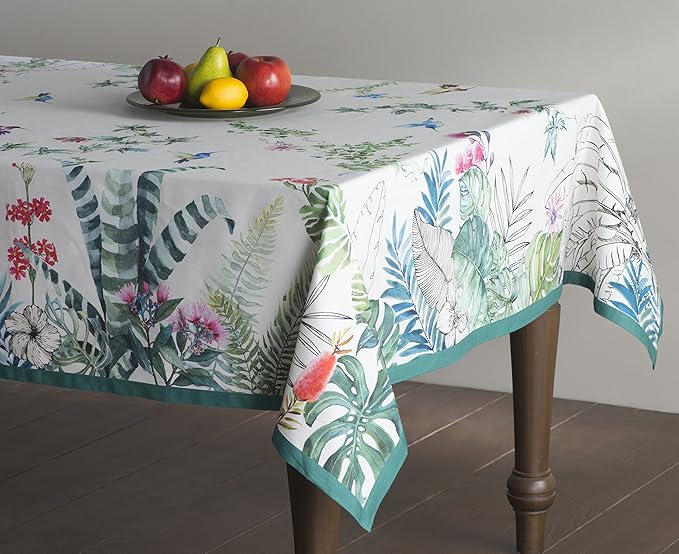 Maison d' Hermine Table Cloth Square Table 100% Cotton 54 x 54 Inches Tablecloth Reusable Decorative Everyday Use for Dining Room, Farmhouse, Home, Party, Festive & Wedding Spring Summer - Tropiques