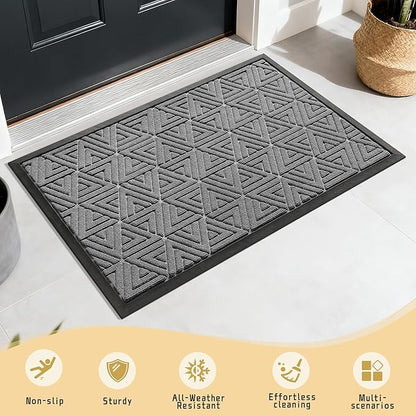 Yimobra Outdoor Mats for Front Door 29.5x17, Stops Mud & Dirt at Entrance, Fits Garage & Patio, All-Weather Waterproof Non Slip Outdoor Indoor Welcome Mat, Grey