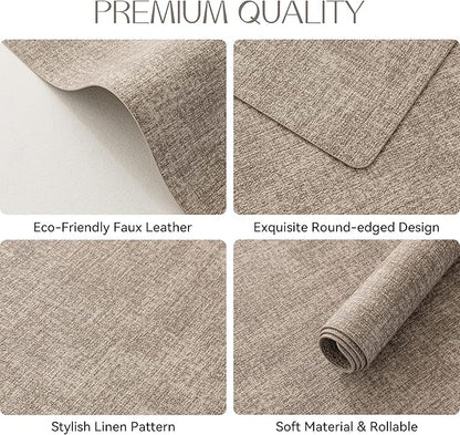 Romanstile Vinyl Placemats Set of 6-12 X 18 Inch - Heat Resistant Place Mats 100% Waterproof Oilproof Wipeable Reversible Faux Leather Table Mats for Kitchen/Dining/Party/Outdoor, Khaki