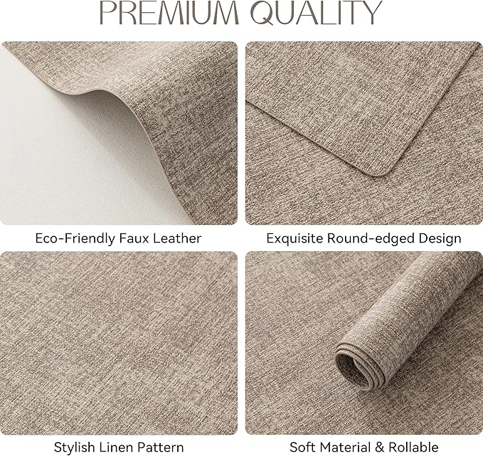 Romanstile Vinyl Placemats Set of 4-12 X 17 Inch - Heat Resistant Place Mats 100% Waterproof Oilproof Wipeable Reversible Faux Leather Table Mats for Kitchen, Dining, Party, Outdoor, Khaki
