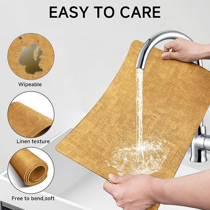 Faux Leather Vinyl Placemats Set of 6 Wipeable Heat Resistant Place Mats 100% Washable - Waterproof - Anti Slip Reversible Table Mats for Kitchen/Dining/Party/Outdoor, 12" x 16.5", Yellow