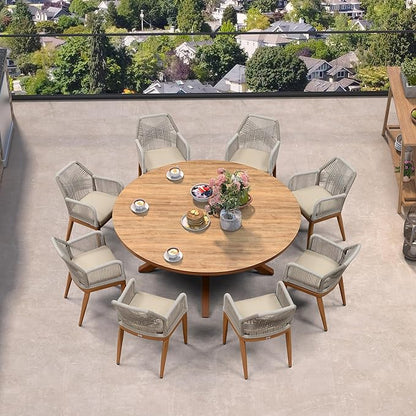 PURPLE LEAF 9 Pieces Patio Round Dining Set Aluminum Round Table and Rattan Arm Chairs with Cushions for Kitchen Porch Garden Modern Outdoor Furniture Sets
