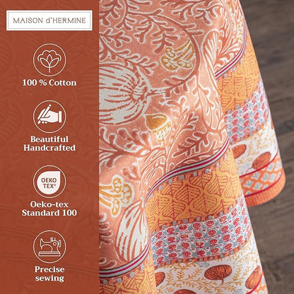 Maison d' Hermine Table Cloth Round Table 100% Cotton 63 Inches Fall Tablecloth Reusable Everyday Use for Thanksgiving Christmas Decorations Dining Farmhouse Party (Harvest Festival)