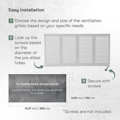 Vent Systems 16'' x 8'' Inch (Overall Dimensions) White Metal Air Vent Cover - Louvered Rectangular Return Grill with Built-in Protective Mesh Screen - HVAC Ventilation Grille for Home Improvement