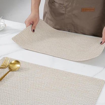 POLYTE Indoor/Outdoor Washable Woven Vinyl Table Dining Placemats, Set of 4