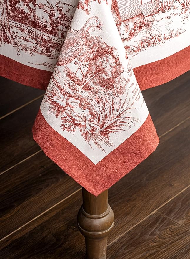 Maison d' Hermine Table Cloth Rectangle Table 100% Cotton 70 x 90 Inches Fall Tablecloth Reusable Everyday Use for Thanksgiving Christmas Decorations Dining Farmhouse Party (Holy Jouy - Red)