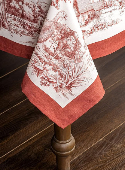 Maison d' Hermine Table Cloth Rectangle Table 100% Cotton 70 x 108 Inches Fall Tablecloth Reusable Everyday Use for Thanksgiving Christmas Decorations Dining Farmhouse Party (Holy Jouy - Red)