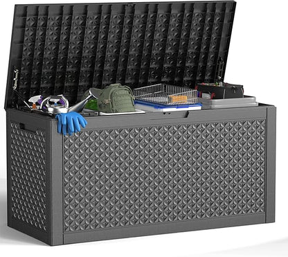 121 Gallon Waterproof Outdoor Storage Box,Resin Deck Box,Lockable Outside Storage Box Container for Patio Furniure,Garden,Pool Tools (121 Gallon,Black)