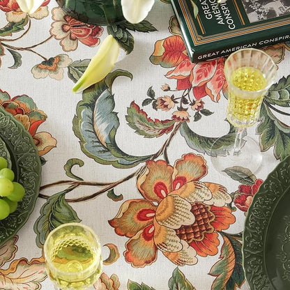 patdrea Designer Vintage Linen Rectangular Tablecloth,Provencal Rustic Floral Pattern Tablecloths,Decorative Table Cover Cloth for Kitchen,Dining,Tea Party,Home,Christmas,55"*79"