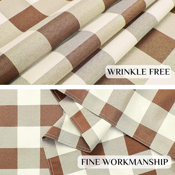 Softalker Gingham Checkered Tablecloth Rectangle - Outdoor Waterproof Buffalo Plaid Table Cloth, Stain Resistant Washable Table Cover for Picnic, Camping, Dining - Coffee and White, 54 x 78 Inch