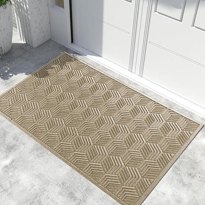 Yimobra Extra Large Door Mat 60x32, All-Season Waterproof Outdoor Mats for Front Door Entrance with Drainage Holes, Heavy Duty Non-Slip Doormat for Garage Patio Entryway Indoor, Beige
