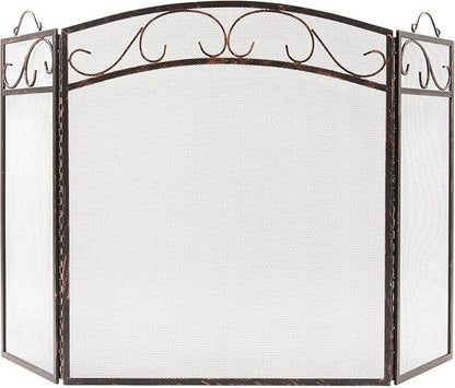 Fire Beauty Fireplace Screen 3 Panel with Handles Wrought Iron 51"(L) x31(H) Spark Guard Cover(Brushed Copper)