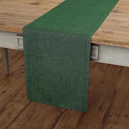 Solino Home Linen Table Runner 90 Inches Long - Athena, 100% Pure Linen Forest Green Table Runner 14 x 90 Inch for Dining, Winter, Easter, St Patricks Day