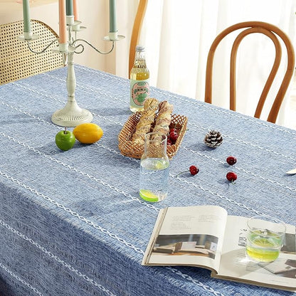 Chassic 60 x 60 inches Farmhouse Style Linen tablecloths, Wrinkle Resistant Washable Dining Room Table Cloths for Square Tables - Hemstitch Blue