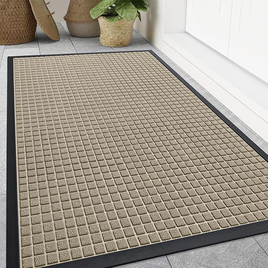 Smiry Front Door Mat Outside Entrance, Heavy Duty Natural Rubber Doormat, Non Slip, Trap Dirt and Moisture, Easy Clean, Low Profile Welcome Floor Mats for Indoor Outdoor Entry, 47x32 Inch, Beige