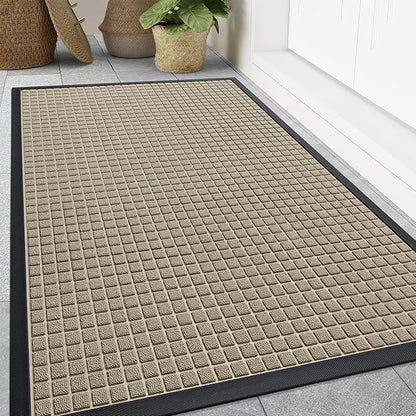 Smiry Front Door Mat Outside Entrance, Heavy Duty Natural Rubber Doormat, Non Slip, Trap Dirt and Moisture, Easy Clean, Low Profile Welcome Floor Mats for Indoor Outdoor Entry, 70x46.5 Inch, Beige