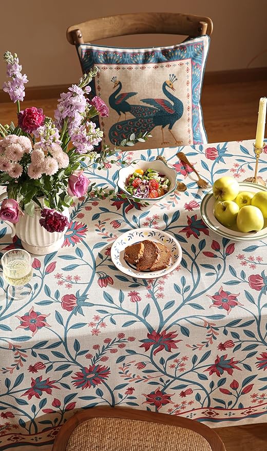 Designer Linen Rectangle Tablecloth,Vintage William Morris Wrinkle Resistant Floral Table Cloth,Decor Table Cover for Kitchen,Dining,Thanksgiving,Christmas,Party,55"*87"-Dorodango B